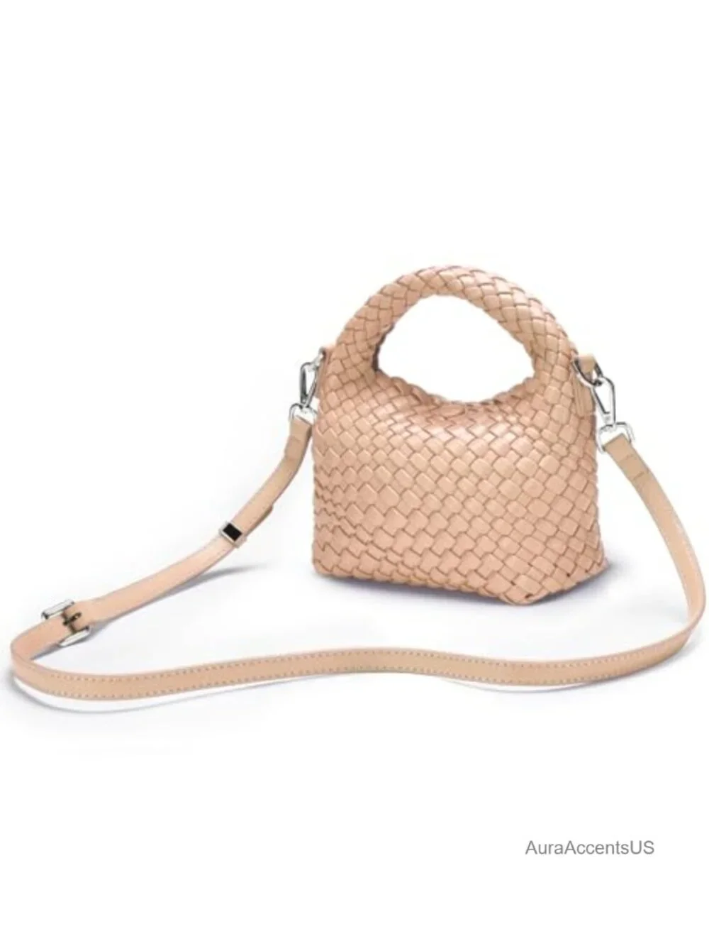 Vegan Leather Woven Crossbody Hobo Bag with Adjustable Straps